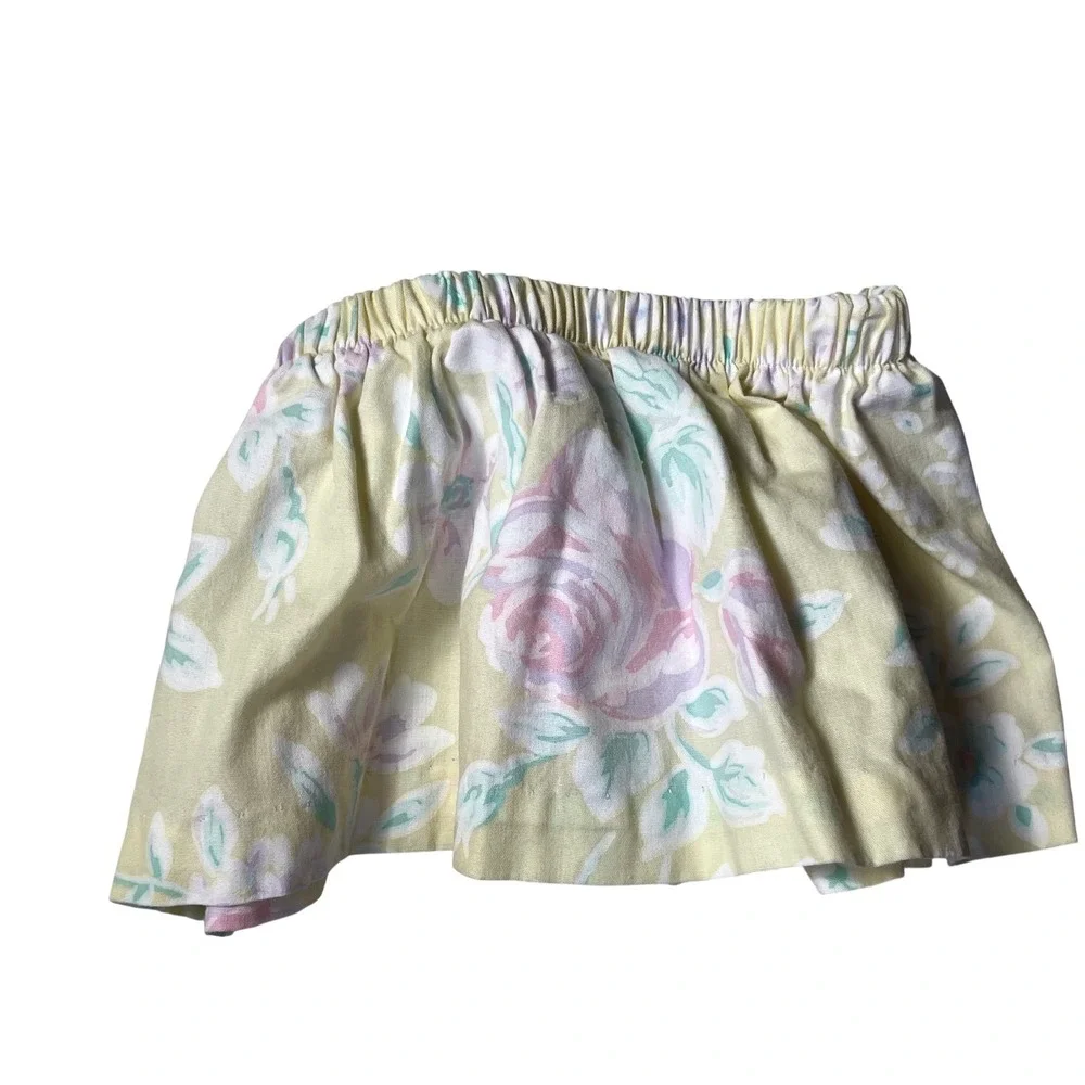 Vintage Evy Kids Floral 3 Piece Set Top Pants Skirt Pastel‎ Yellow Pink Lace 6-9